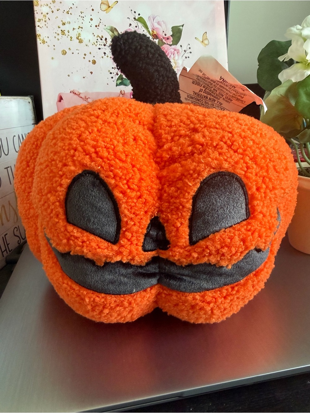 Plush Orange Pumpkin Accent Pillow